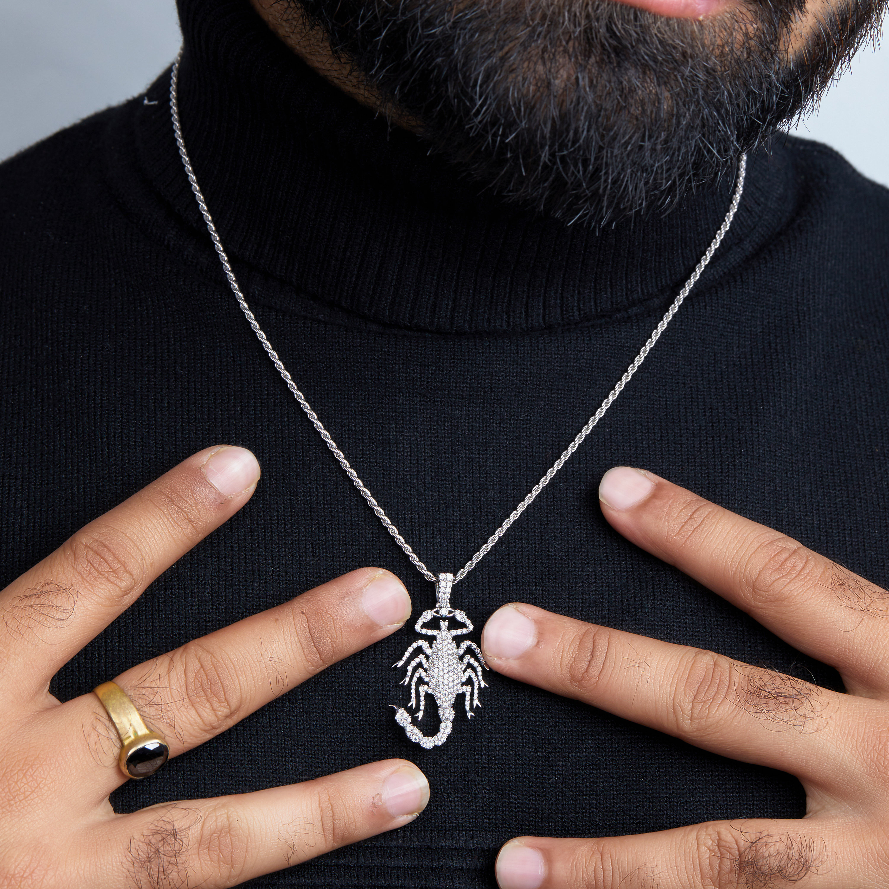 Scorpion Necklace, Moissanite Iced Out Scorpion Pendant 925