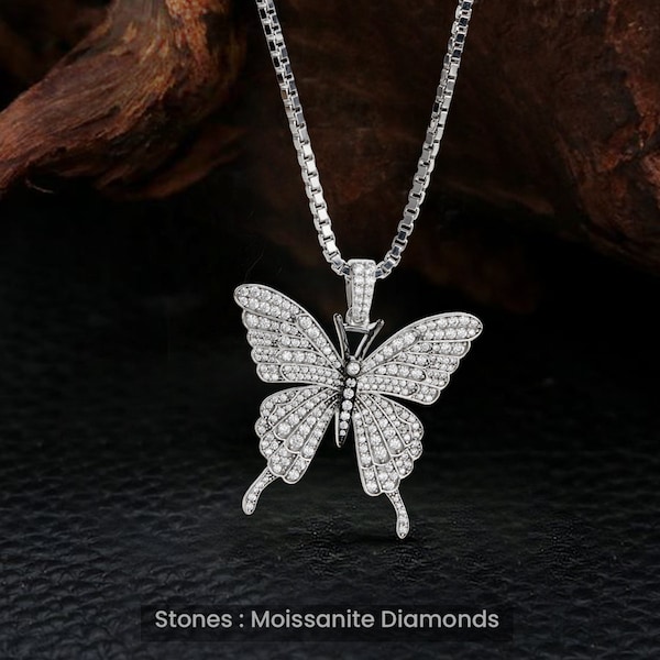 Moissanite Butterfly Shape 925 Silver Necklace