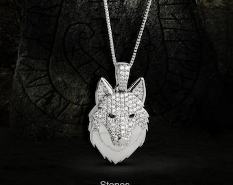 Iced Out Viking Wolf Pendant Necklace for Men Sterling Silver Hip Hop Jewelry Moissanite Diamond Icy Norse Fenrir Wolf Viking Jewelry Gift