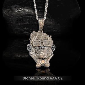 Iced Out Monkey Pendant Necklace Wearing Goggles Funky Monkey Hip Hop Jewelry Sterling Silver AAA Champagne CZ Animal Lover Gift