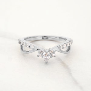 Pear Cut Moissanite Engagement Ring Enhancer Curved Wedding Band Stacking Band Promise Anniversary Gift for Her, Silver/White Gold/Rose Gold