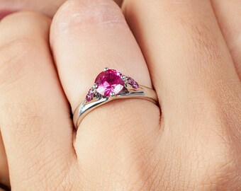 婚約指輪　リング　ルビー　ダイヤモンド 0.55TCW ピンクルビー宝石エンゲージリング（女性用）、925