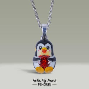 Penguin Necklace for Kids Baby Girls 925 Sterling Silver Hold My Heart 3D Enamel Cute Penguin Pendant Charm Kawaii Jewelry Personalized Gift