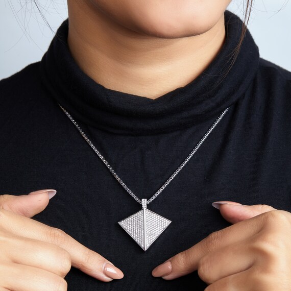Moissanite Pyramid Necklace for Men - Sterling Silver Triangle 