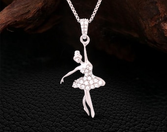 Ballerina-Anhänger-Halskette für Mädchen, Sterlingsilber AAA CZ Ballett-Tänzer-Halskette, Ballett-Schmuck, Ballerina-Tochter-Geschenk, Tanz-Liebhaber