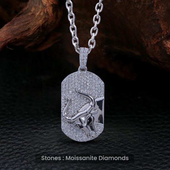 Bull Necklace VVS1 Moissanite Iced Out Taurus Zodiac Pendant Chain 