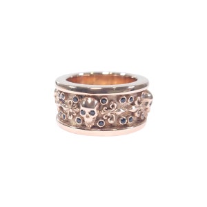 Men&#39;s Skull Wedding Band, Skull Ring Men, Rose Gold Finish 925 Sterling Silver, Fleur De Lis Gothic Biker Skull Jewelry, Goth Skull Jewelry