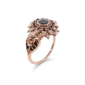 Solid Rose Gold Skull Ring Womens 0.80TCW Black Onyx Gothic Skull Flower Engagement Ring For Women Handmade Skull Wedding Ring Skull Jewelry