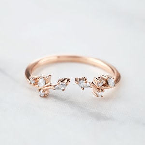 Open Ring Enhancer Wedding Band Leaf Branch Marquise Round AAA CZ Matching Ring Guard Unique Stacking Rings Women Sterling Silver Rose Gold