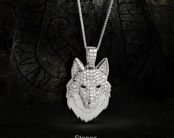 Sterling Silver AAA CZ Iced Out Wolf Pendant Necklace for Men