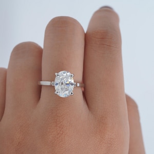 3.50CT Solitaire Oval Cut Cubic Zirconia Diamond Engagement Ring for Women, Solid White Gold Wedding Rings, Cathedral Style Anniversary Ring