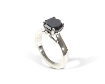 Octagon Cut Black Onyx Cathedral Engagement Ring Women Black Stone Promise Ring for Her Wedding Rings Women Unique Solitaire Sterling Silver