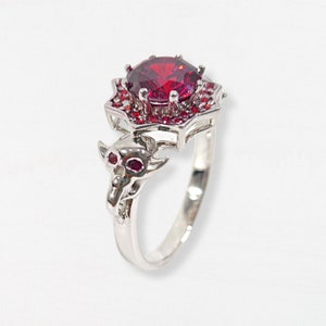 Pink Ruby Skull Ring for Women 925 Sterling Silver Vampire Skull Engagement Ring Skull Promise Ring Gothic Jewelry Octagon Shape Unique Gift