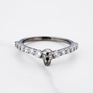 Eternal Love Skull Ring-Half Eternity Band-Diamond Skull Wedding Band-Dainty Skull Promise Ring-Stacking Band-Gothic Ring-Sterling Silver