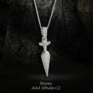 Gungnir Pendant Viking Necklace Odin&#39;s Arrow Spear Head Pendant Sterling Silver AAA CZ Diamond Hip Hop Viking Norse Jewelry Gift Men Women