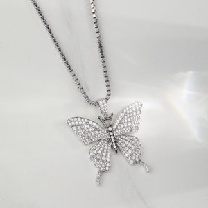 Butterfly Necklace, 925 Sterling Silver AAA CZ Diamond Iced Out Butterfly Pendant Necklace, Hip Hop Jewelry, Nature Lover Gift Two Tone Handmade Free Shipping