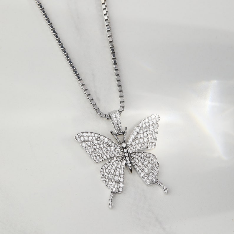 Butterfly Necklace, 925 Sterling Silver AAA CZ Diamond Iced Out Butterfly Pendant Necklace, Hip Hop Jewelry, Nature Lover Gift Two Tone Handmade Free Shipping