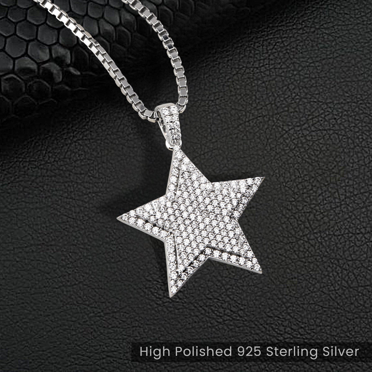 Star Necklace 925 Sterling Silver CZ Diamond Iced Out Shining Star