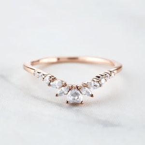 Heart Diamond Rose Gold Wedding Band, Anniversary Ring Gift for Her, Valentines Day Gift, Curved Stacking Band, Promise Ring, Ring Enhancer