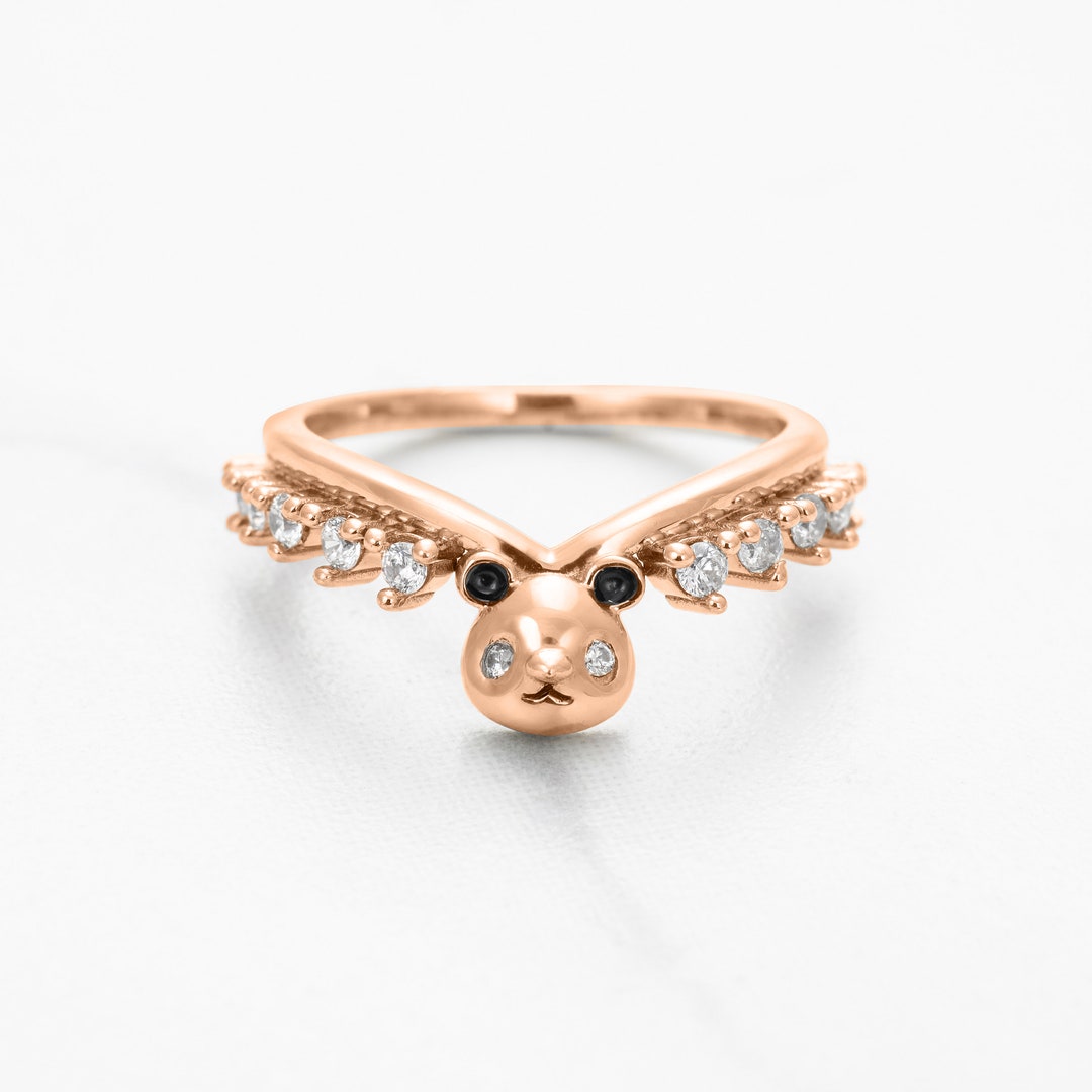 Cute Panda Rings Rose Gold Panda Ring - Moissanite Animal Wedding Band for Women, Cute ...