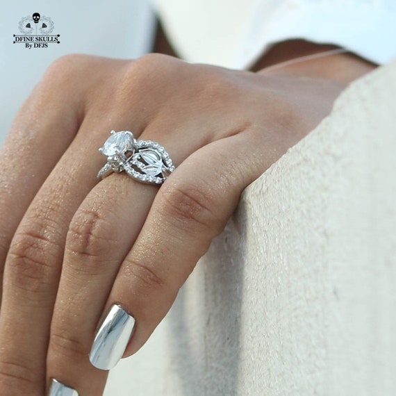 1.50CT AAA CZ Diamond Skull Engagement Ring for Women Symbol of