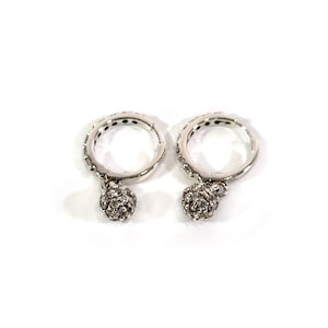 Diamond Earrings, 0.45TCW Diamond Hoop Earrings, 925 Sterling Silver, Hanging Ball, Wedding Gift For Her, Gift For Mom, Anniversary Gifts