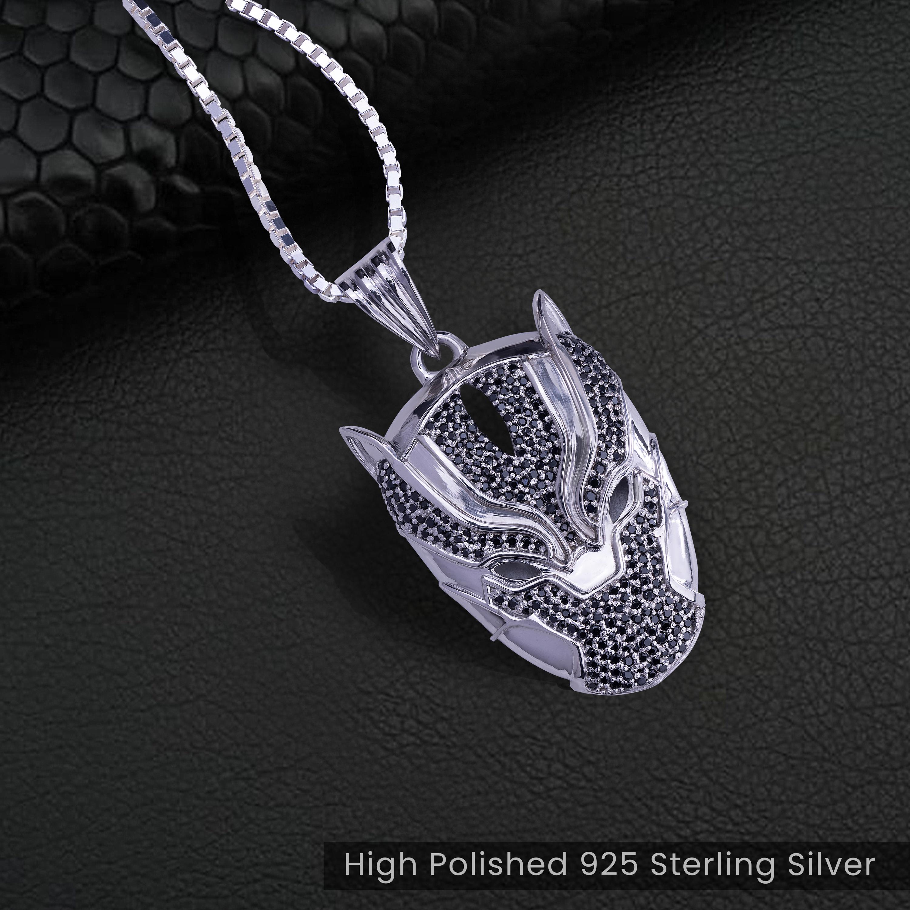 Panther Mask Pendant With Chain AAA CZ Diamonds Black Panther