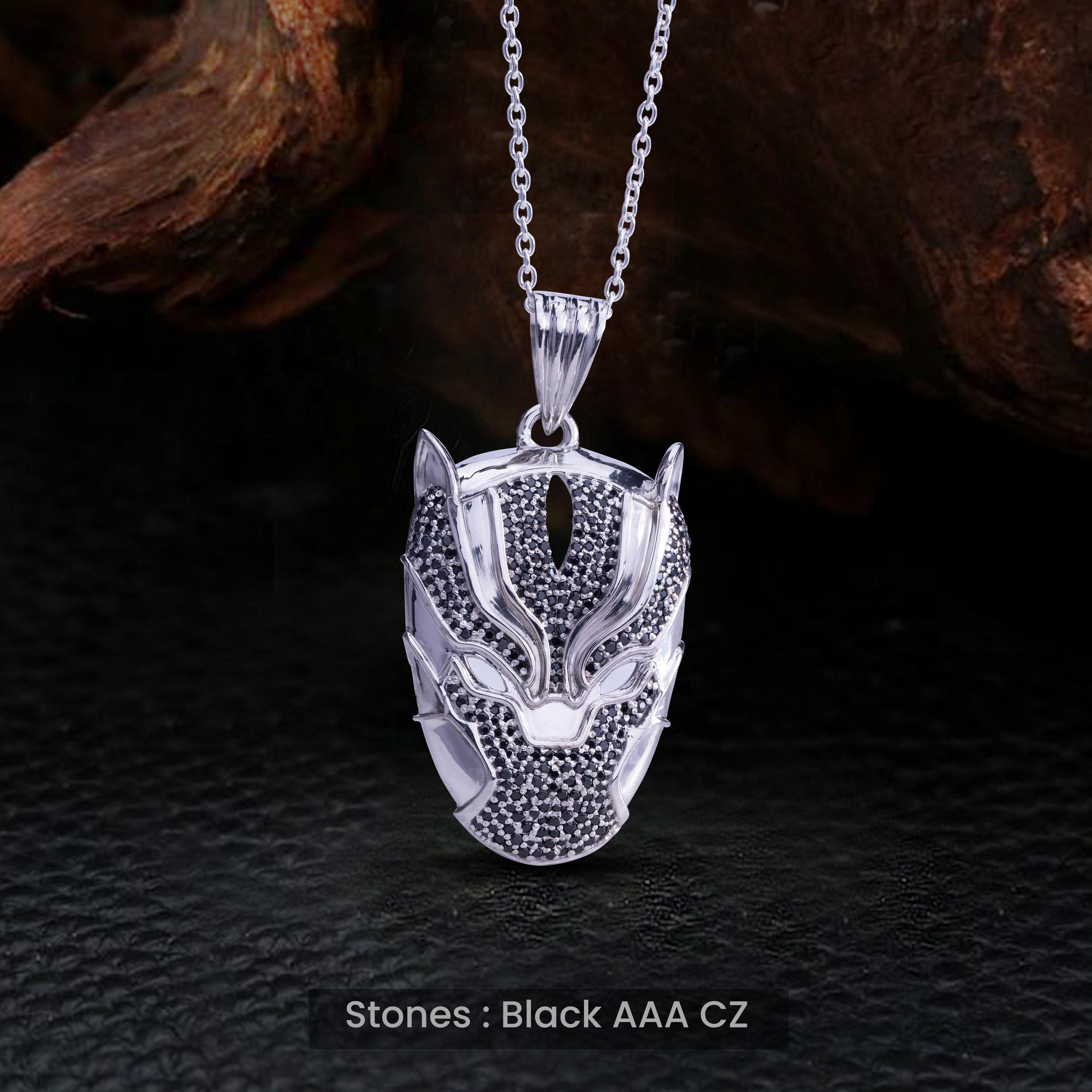 Buy Panther Mask Pendant With Chain AAA CZ Diamonds Black Panther