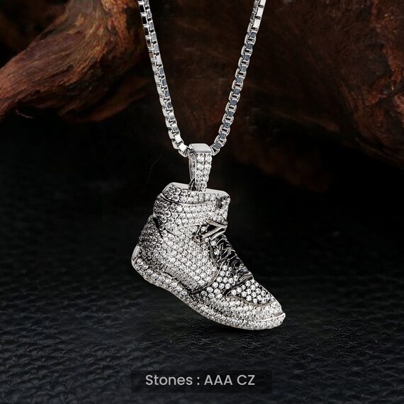 Shoe Necklace, 925 Sterling Silver Two Tone Sneaker Pendant