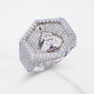 Anello con simbolo del dollaro e sacco di soldi per uomo Anello ghiacciato Gioielli hip hop Argento sterling 925 Cluster AAA CZ Diamanti Esagono Anello da uomo Biker Rapper