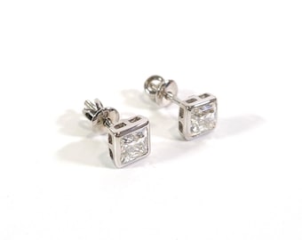 Moissanite Diamond Stud Earrings Women, Princess Cut 1.50TCW Moisanite Earrings, Anniversary Gift For Her, Gift For Mom, 925 Sterling Silver