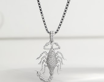CZ Diamond Scorpion Necklace, 925 Sterling Silver Iced Out