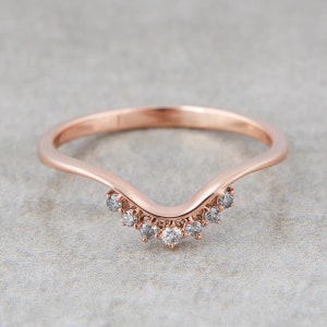 Natural Salt and Pepper Galaxy Diamond Ring Enhancer Curved 14k Rose Gold Wedding Band for Women Stacking Band Anniversary Band Gift for Her