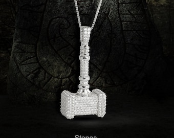 Iced Out Thor's Hammer Pendant Necklace Sterling Silver Hip Hop Viking  Jewelry Moissanite Diamond Icy Norse Mjolnir Locket Chain Gift Mens