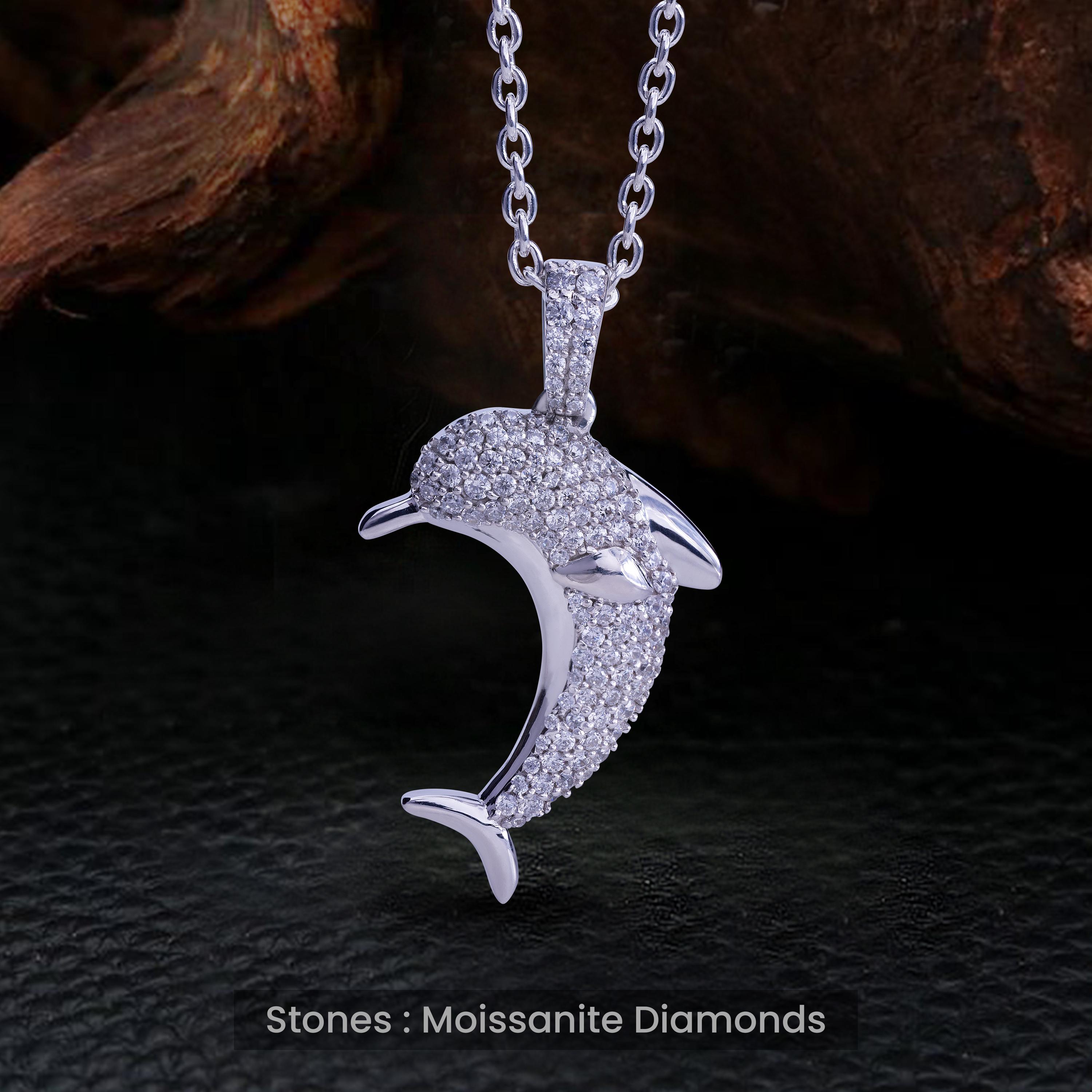 Dolphin Necklace Moissanite Iced Out Dolphin Pendant With Chain