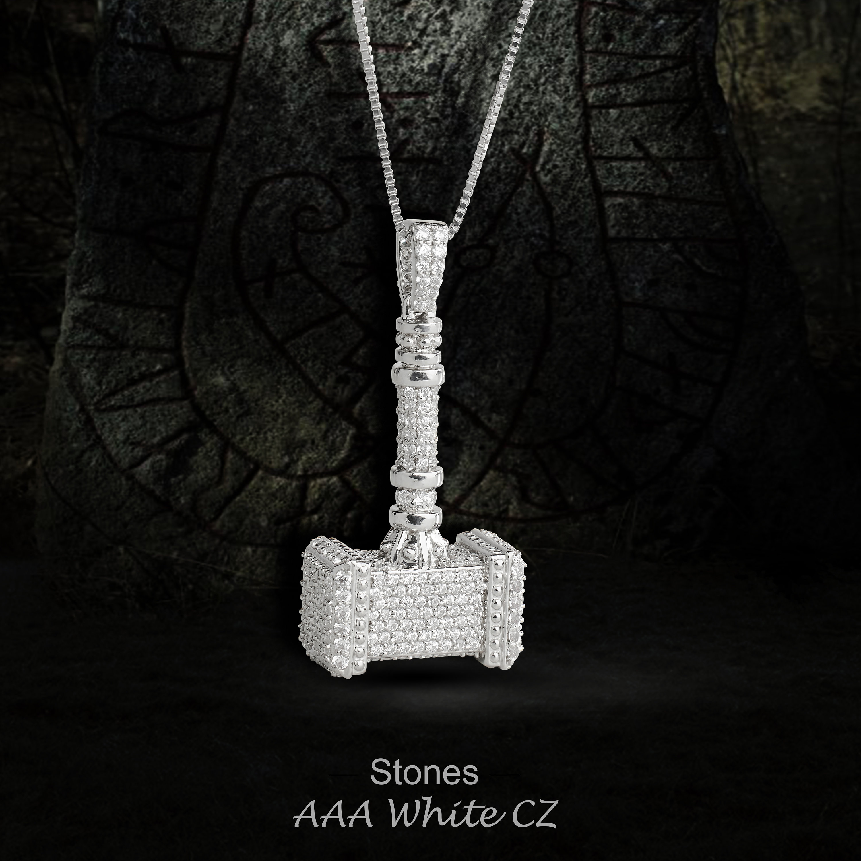 Iced Out Thor's Hammer Pendant Necklace Sterling Silver Hip Hop Viking Jewelry AAA CZ Diamond Icy Norse Mjolnir Locket With Chain Gift Mens