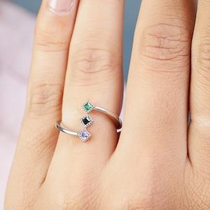 Vriendschapsring, Sterling zilveren BFF ring, vrienden Birthstone ring, familie Birthstone ring, edelsteen sierlijke minimale aangepaste gepersonaliseerde gift