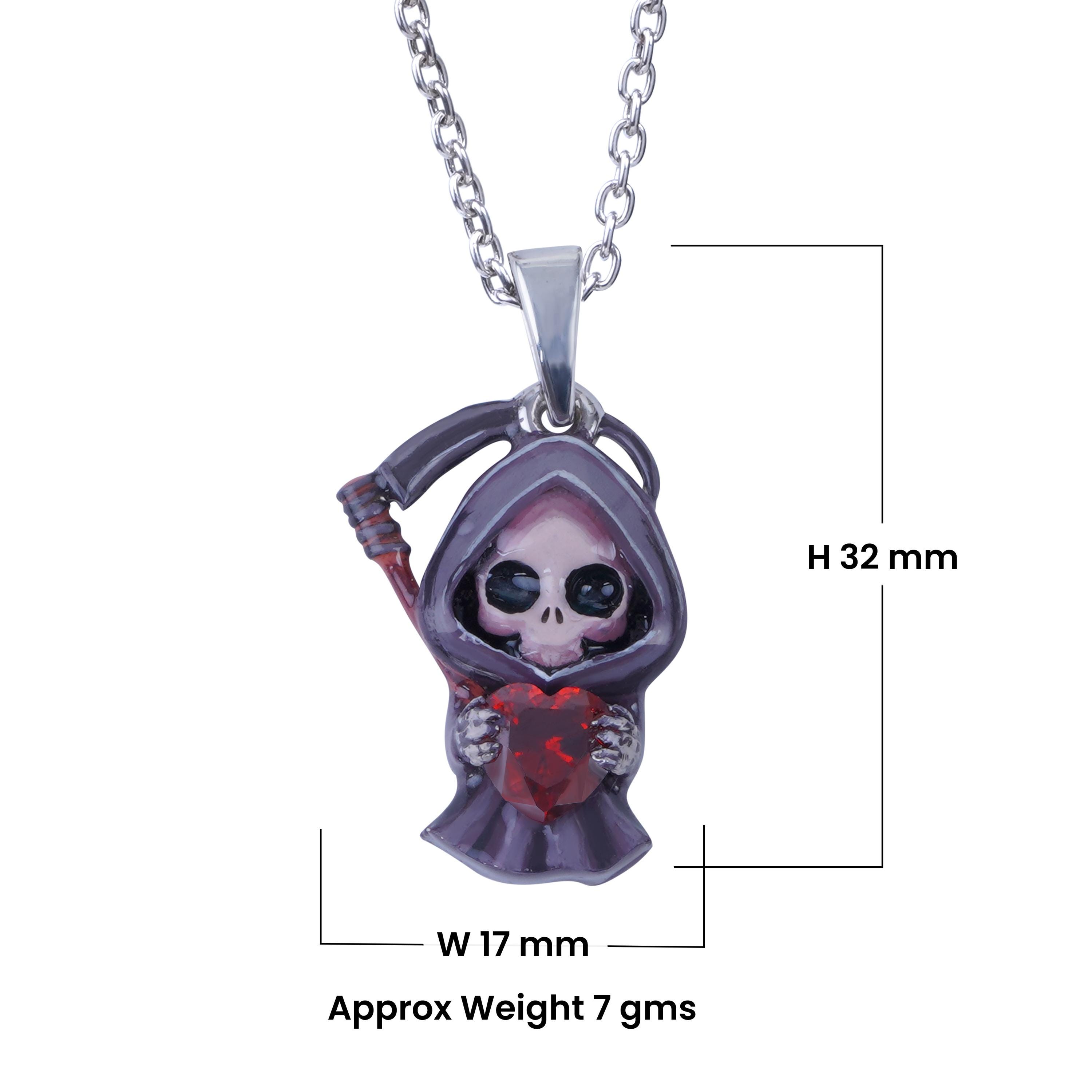 Grim Reaper Necklace 3D Enameled Skeleton Scythe Reaper Pendant 18 