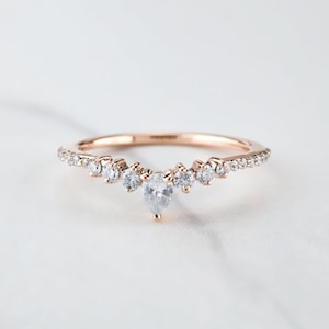 Moissanite Tiara Ring Enhancer Wedding Band Women Engagement Stacking Band Rose Gold Sterling Silver Dainty Promise Ring Anniversary Gift