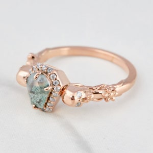 Coffin Ring Skull Ring Women Natural Moss Agate and Moissanite Skull Engagement Ring Till Death Do Us Part Sterling Silver 10k 14k Rose Gold