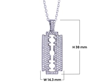 Razor Blade Pendant With Chain 925 Sterling Silver AAA Cubic