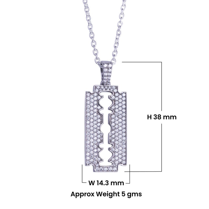 Razor Blade Pendant With Chain 925 Sterling Silver AAA Cubic Zirconia ...