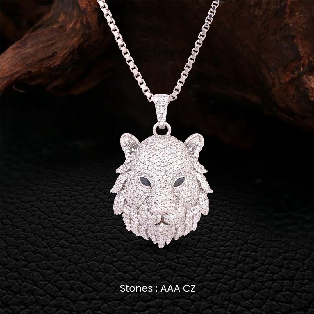 King of Beasts - Lion Necklace for Men Sterling Silver AAA Cubic