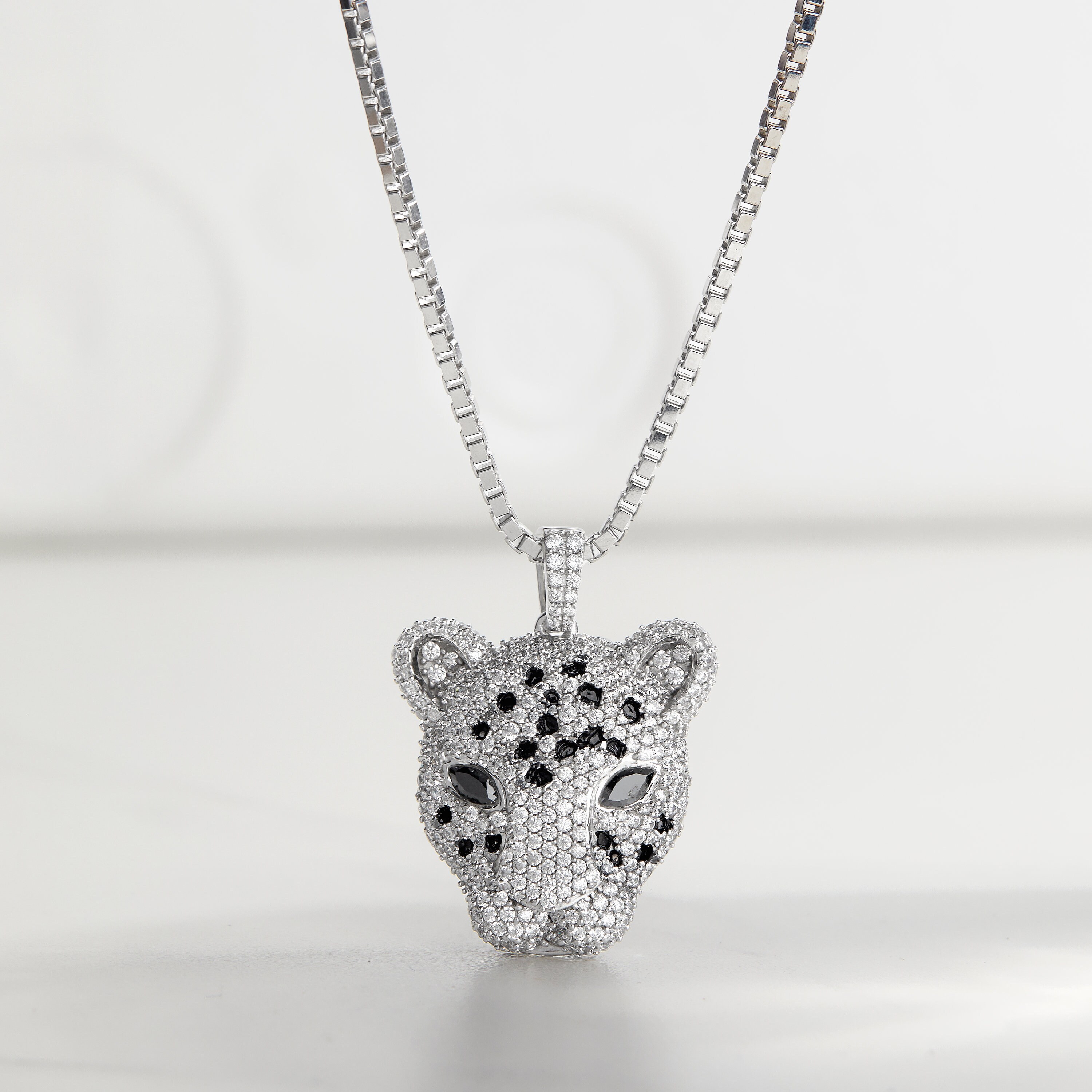 Leopard Necklace Black Spotted Cheetah Jaguar Pendant Iced Leopard Necklace Black Spotted Cheetah Jaguar Pendant Iced