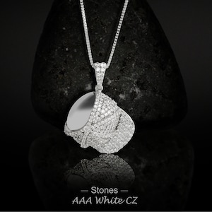 Baseball Cap Iced Out Pendant Necklace for Men Boys Bling Hip Hop Jewelry Biker Rapper Gift for Him Boyfriend Sterling Silver AAA CZ Diamond
