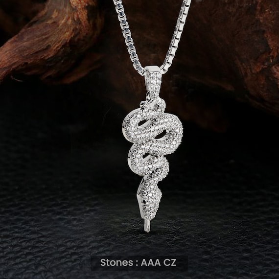 さらに100円引き◆MISCHIEF◆RHOMBUS SNAKE NECKLACE Sterling Silver Snake Necklace, Iced Out Snake Pendant, CZ