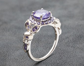 Amethyst Skull Ring Women, Purple Gemstone Gothic Skull Engagement Ring, Handmade White Gold Skull Wedding Rings, Aesthetic Skull Jewelry