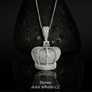 Icedout Crown Pendant King Queen Crown Necklace Hip Hop Jewelry Gift for Him/Her Sterling Silver Royal Crown Locket AAA CZ Diamond Men Women