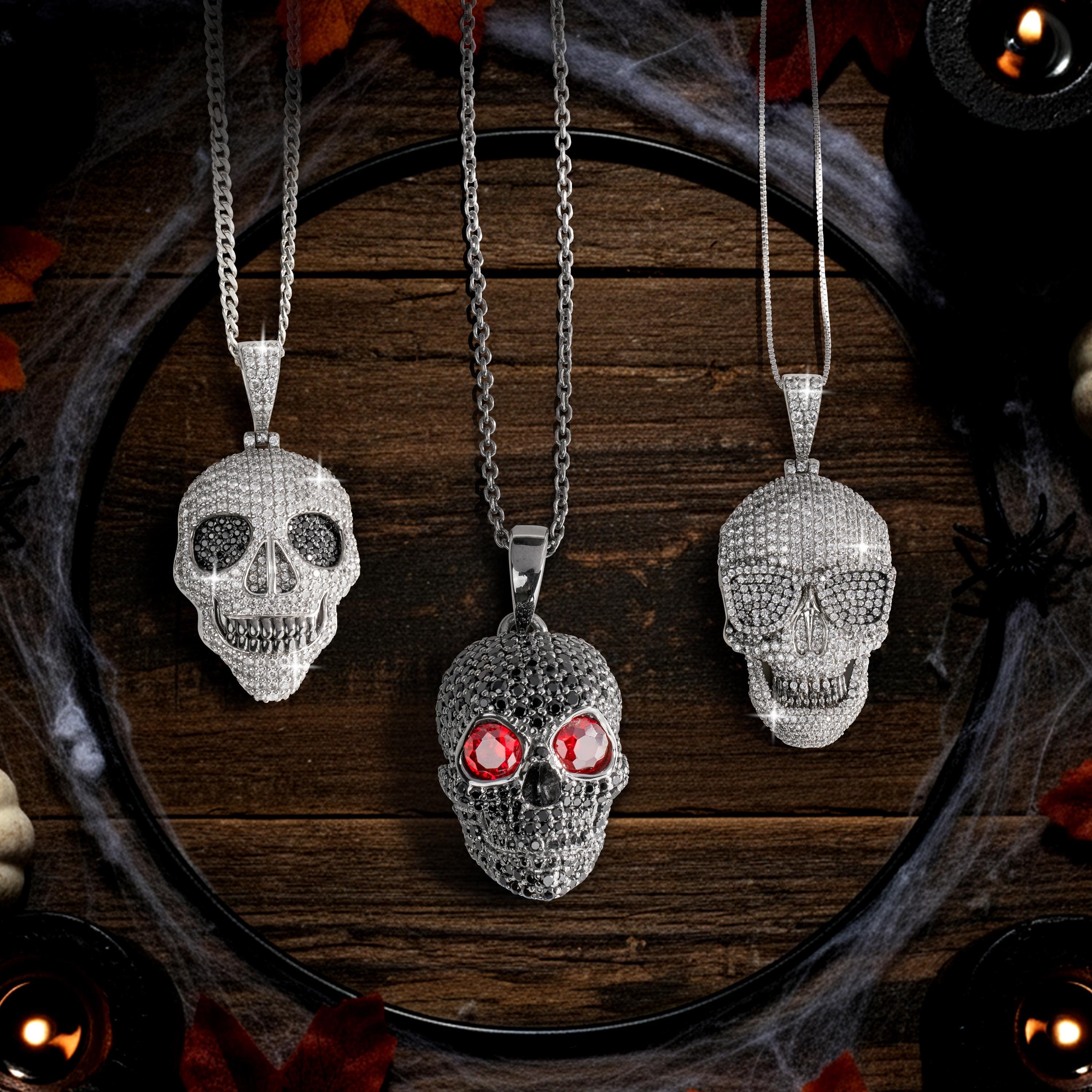 Moissanite Iced Out Skull Pendant Necklace 925 Sterling Silver