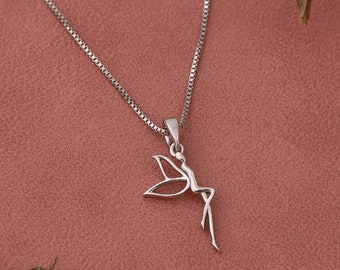 Collar de hadas - Colgante de ángel minimalista de plata de ley con cadena de caja, joyería navideña, regalo de cumpleaños para ella
